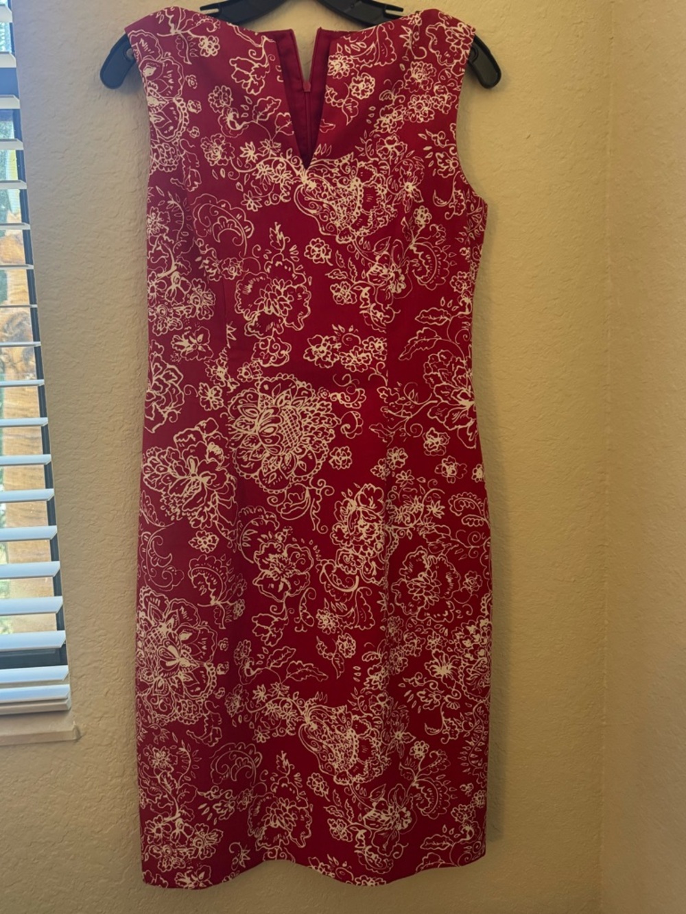 David Meister Red and White Floral Midi Dress